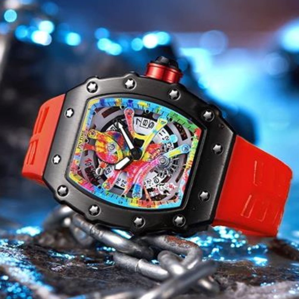 New Mens Red Luxury Graffiti Watch